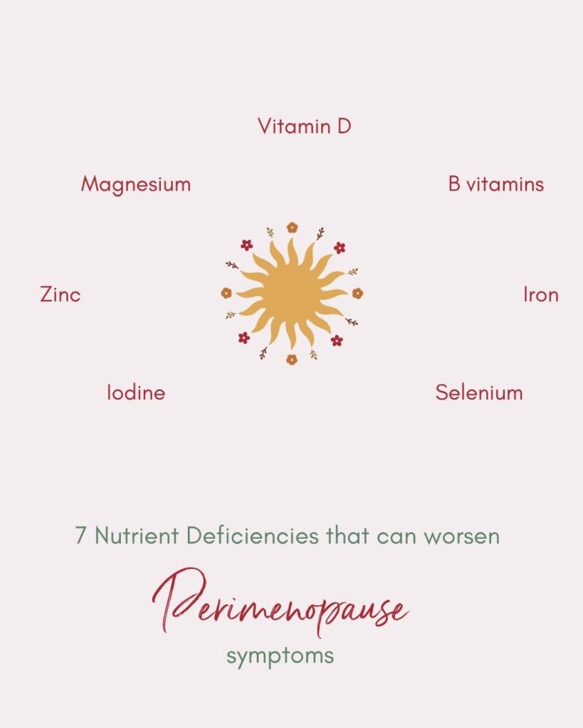 Image shows the top nutrients deficiencies that can worsen perimenopause symptoms